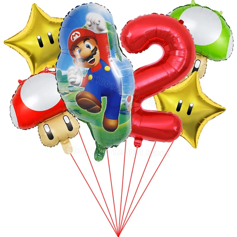 7pcs Super Mario Bros Number Balloons Set Birthday Balloon Suit Party Decoration Game Stars Mushroom Ballon Ornament Accessories