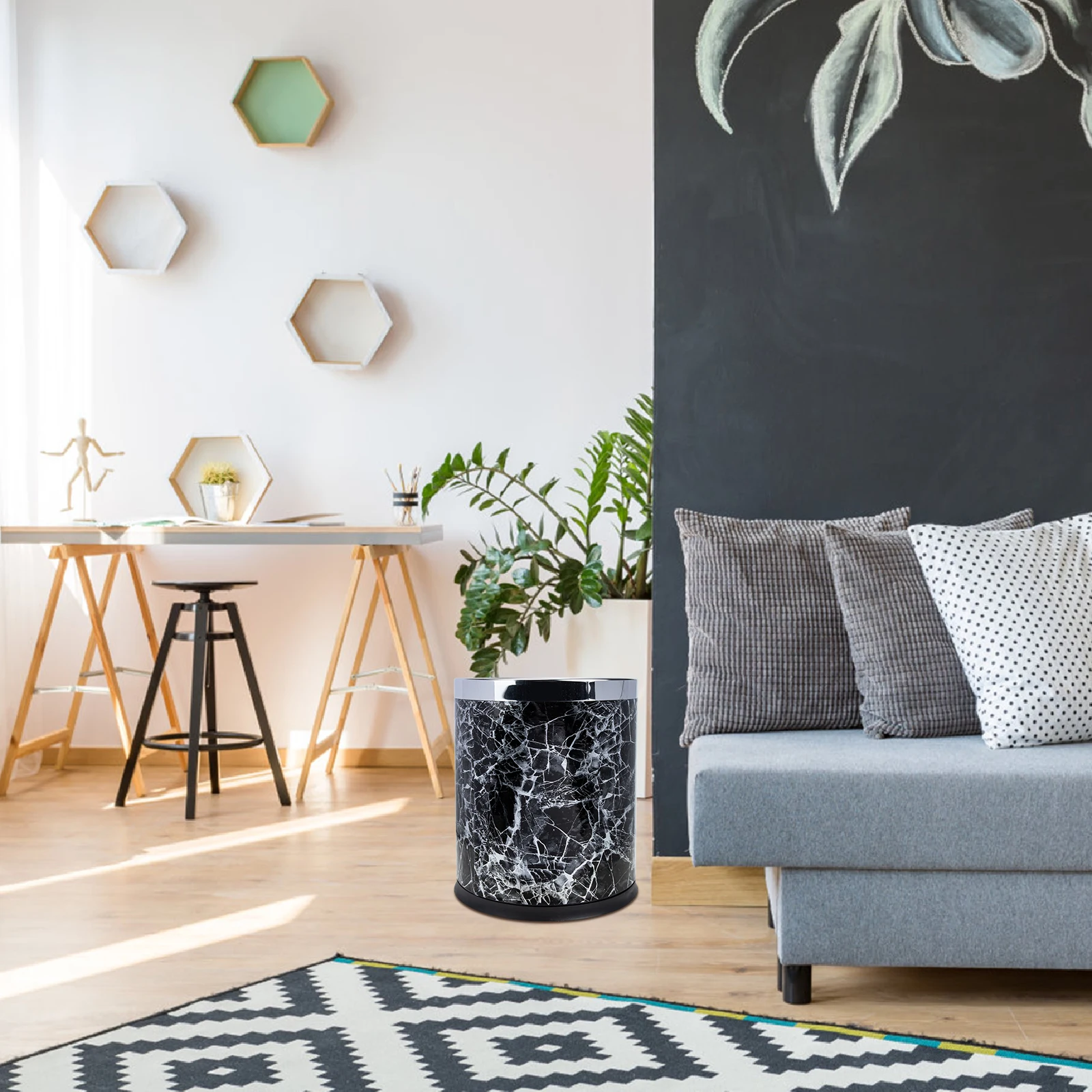 

Marble Trash Bin Office Garbage Cans Bins with Lids Plastic Kitchen Wastebasket