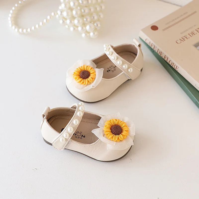 

Kids'Casual Shoes Leather shoes Princess PU Leather ​​Pearl Spring Shoes Girls Anti-slip Flat heel White Shoes Size 16-25