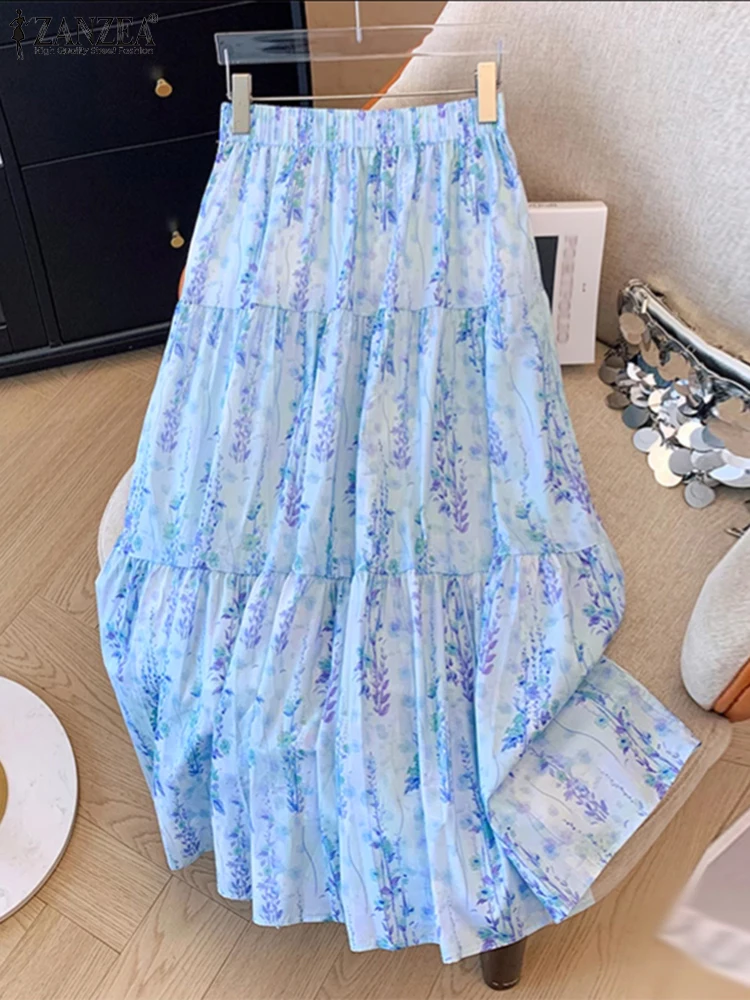 2025 jupes de vacances d'été ZANZEA femmes bohême imprimé Jupe élégante taille haute a-ligne Jupe Faldas Saia Maxi longue Robe Robe