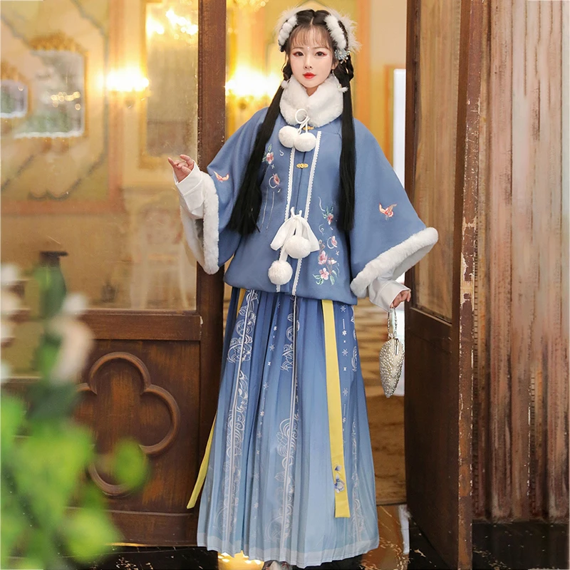 

Chinese Hanfu Suit Female Costume Embroidered Hanfu Dress Female Fairy Cosplay Costume Stage Dance Folk Dress Oriental Cosplay