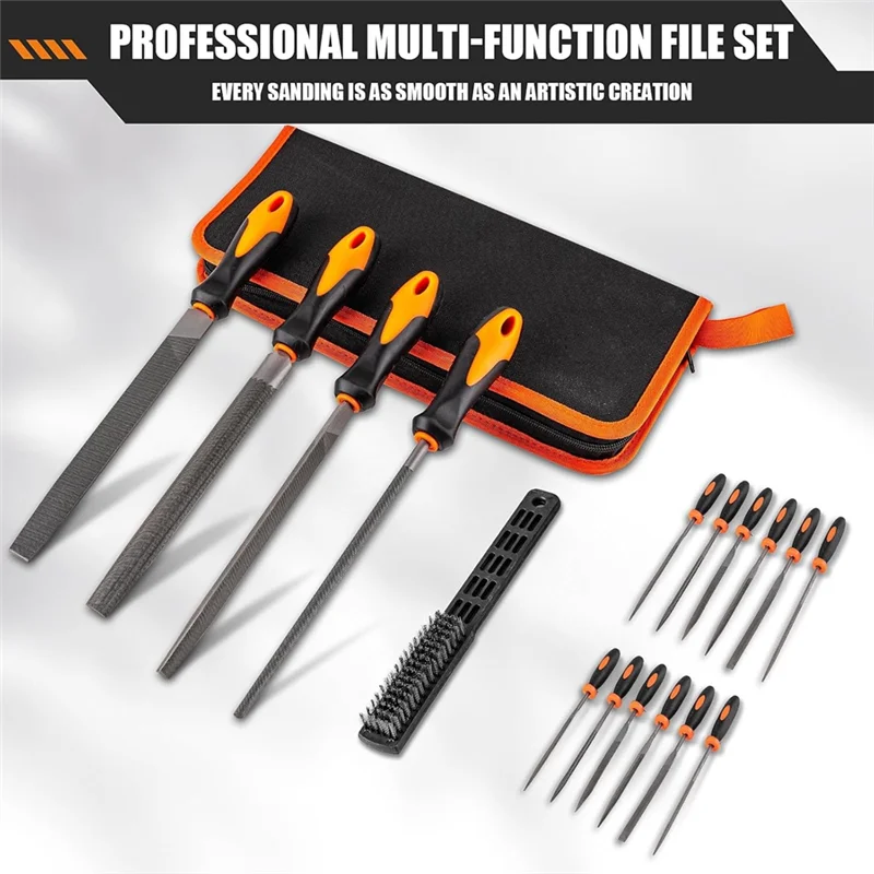 

A04G-17-Piece Metal File Set, Upgraded Half-Wheeler, Angle, Round, Flat And Needle Files For Plastic And Wood Projects