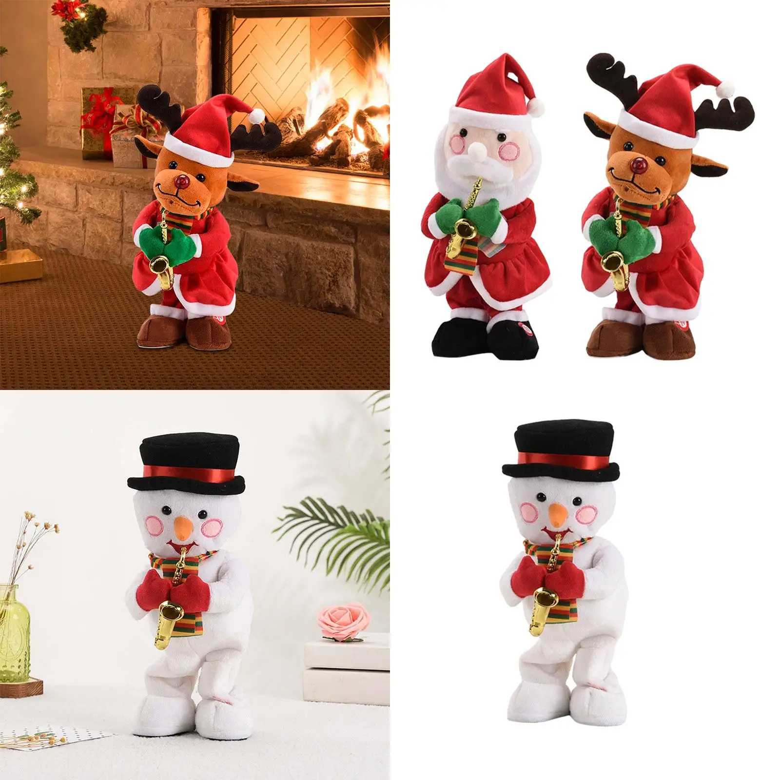 ไฟฟ้าของเล่นตุ๊กตาคริสต์มาสตกแต่งโต๊ะร้องเพลงเต้นรําตกแต่งเด็กของขวัญสําหรับวันหยุดในร่มบ้านห้องนอน