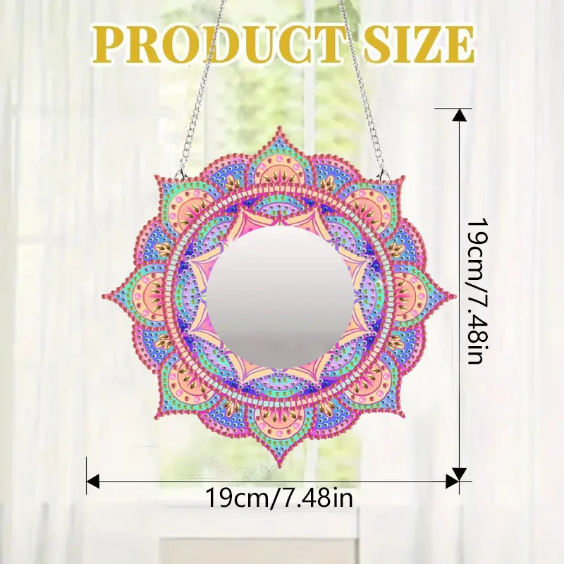 1 Piece Special Shape Mandala Pattern Mirror DIY Diamond Art Painting Kit - Adult Diamond Painting Kit with Crystal Diamonds view 2