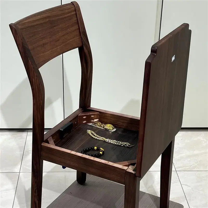 

Solid wood multi-functional hidden compartment dining chair household backrest walnut casual chair