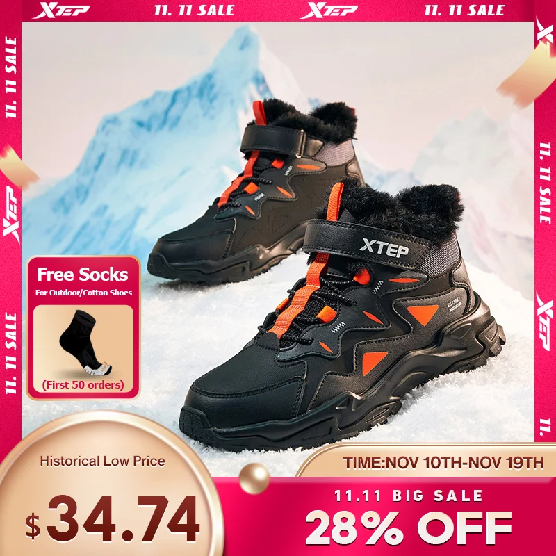 

Xtep Older Children‘s High-top Cotton Shoes for Boys 2024 Winter Plush Warm Double Cotton Velcro Non-slip Sneakers 677415379120