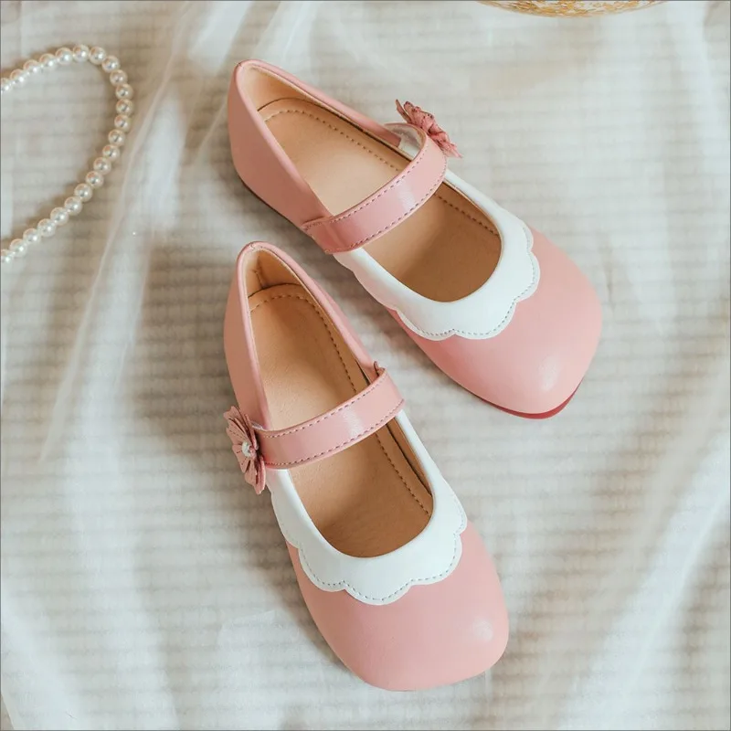 Cute 2023 Spring Autumn Children's Flats Girls Flowers Perfornance Shoes Shallow Pink Flats for Baby Girl Soft Sole Dress Shoes