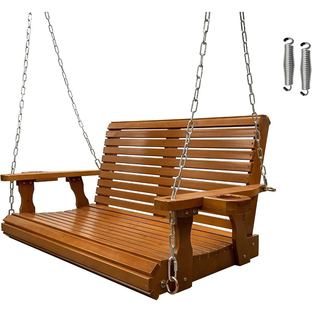 

Wooden Porch Swing 2-Seater, Bench Swing with Hanging Chains and 7mm Springs, Heavy Duty 800 LBS, for Outdoor Patio Garden Yard