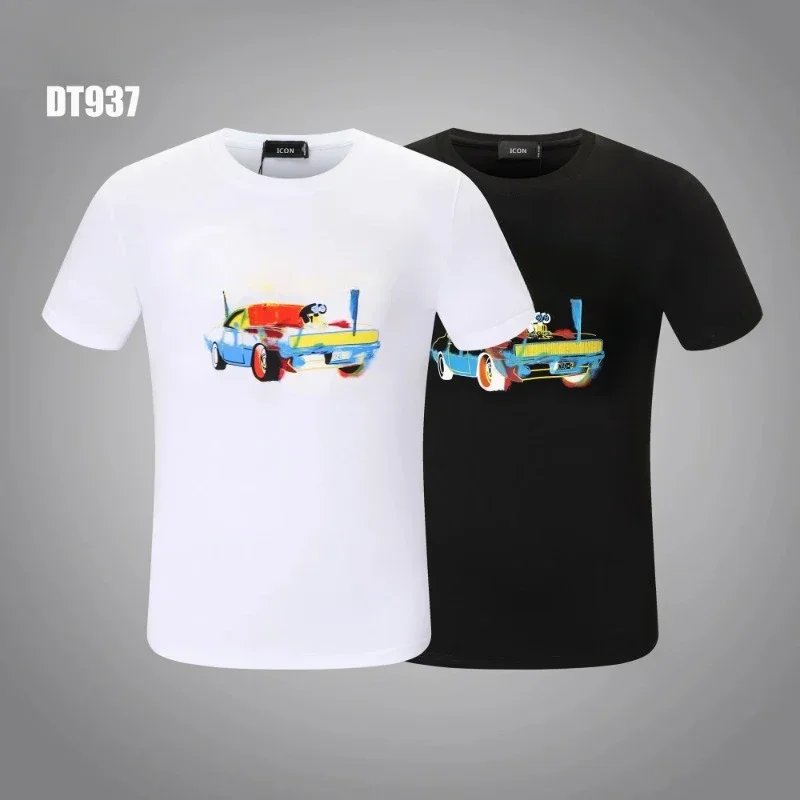 New 2024 Summer Casual Fashion Car Letter Print DSQ2 Tees Men's O-Neck Pullover Streetwear Short Sleeve T-shirt for Men M TO 3XL