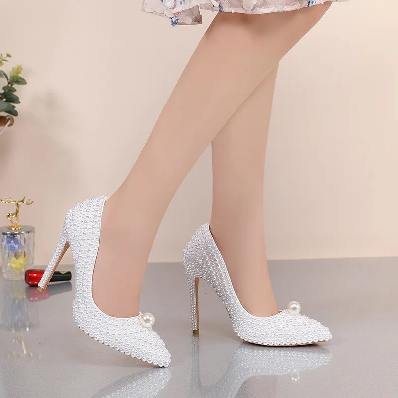 

2026wish New Pearl High Heeled Shoes Plus Size 40-43 Pearl Wedding Shoes Single Shoes