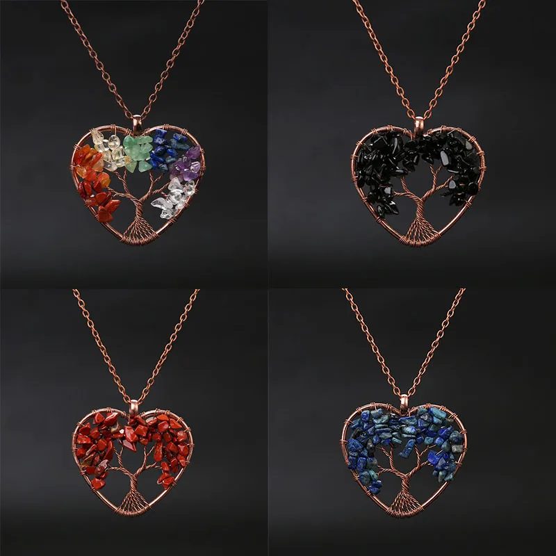 Fashion Tree Of Life Pendant Necklace Jewelry Natural Stone Healing Crystal Stone Necklace For Woman Yoga Accessories