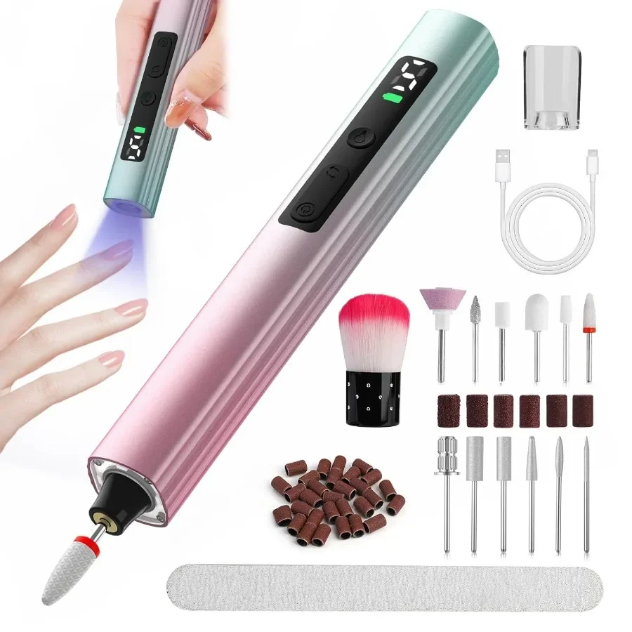 

Cordless Electric Nail Drill with UV Light Lamp 14 in 1 Electric Nail File Drill 5 Speed LCD Display Rechargeable Professional