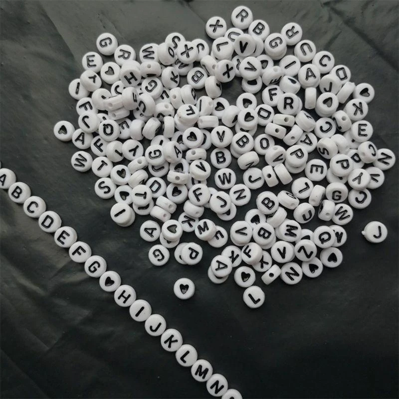 

49MF 1200Pcs A-Z Letter Heart White Round Acrylic Beads DIY Jewelry Making