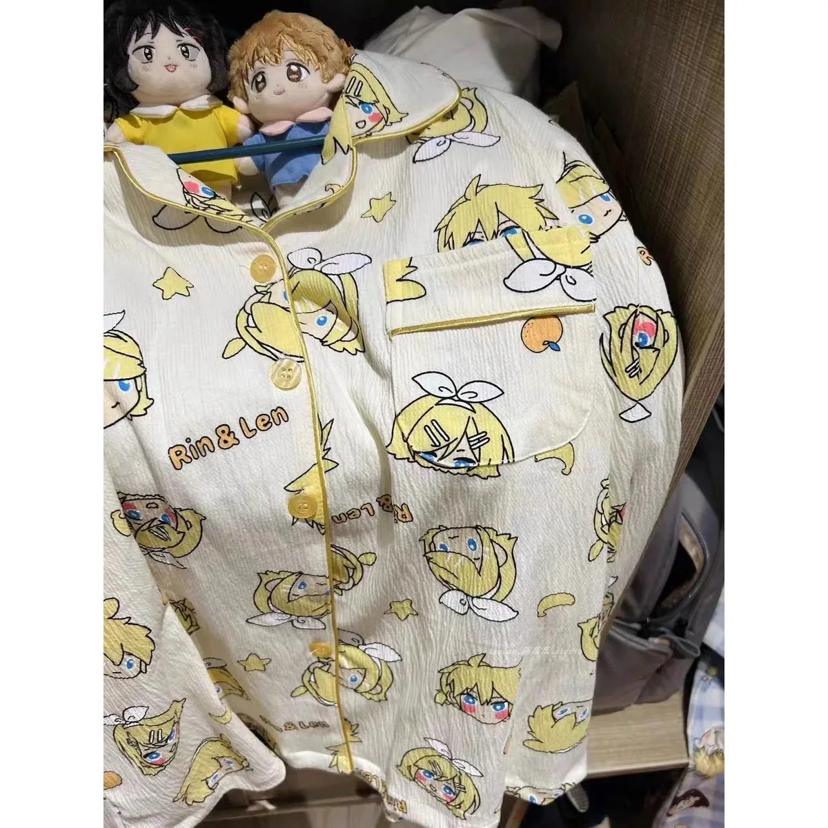 Kagamine Rin Len Anime Figure Pajamas for Girls Long Sleeves Pajamas Kagamine Rin Len Anime Figure Periphery Costume 35-65Kg New