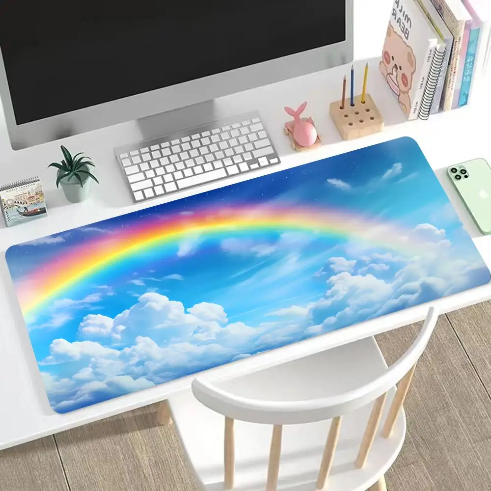 Cute Rainbow Mouse Pad Large Mouse Pad & Computer Game Mouse Mat (35.4x15.7IN/31.5X15.7IN Map) (90 x40/80x40cm Map)