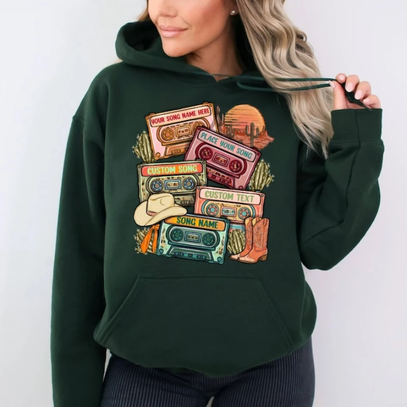 

Vintage Graphic Hoodie Cassette Tape Hoodies Country Concert Gift for Women and Men Country Music Hoody Spring Long Sleeve Tops