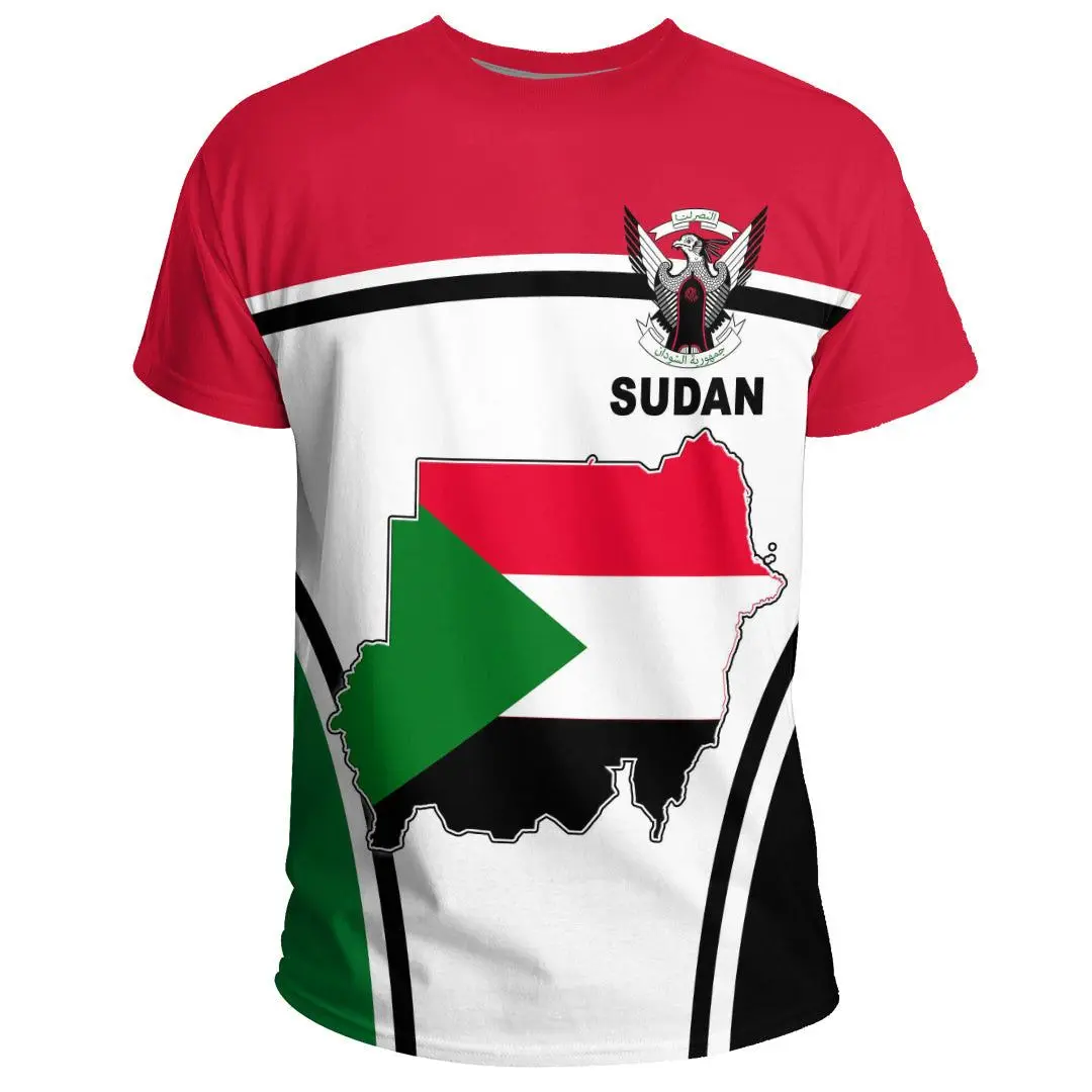 Sudan Flag & Coat of Arms Graphic Tee Summer Casual Pullover Men\'s Fashion Loose T-shirts Boy Oversized Short Sleeves Tops