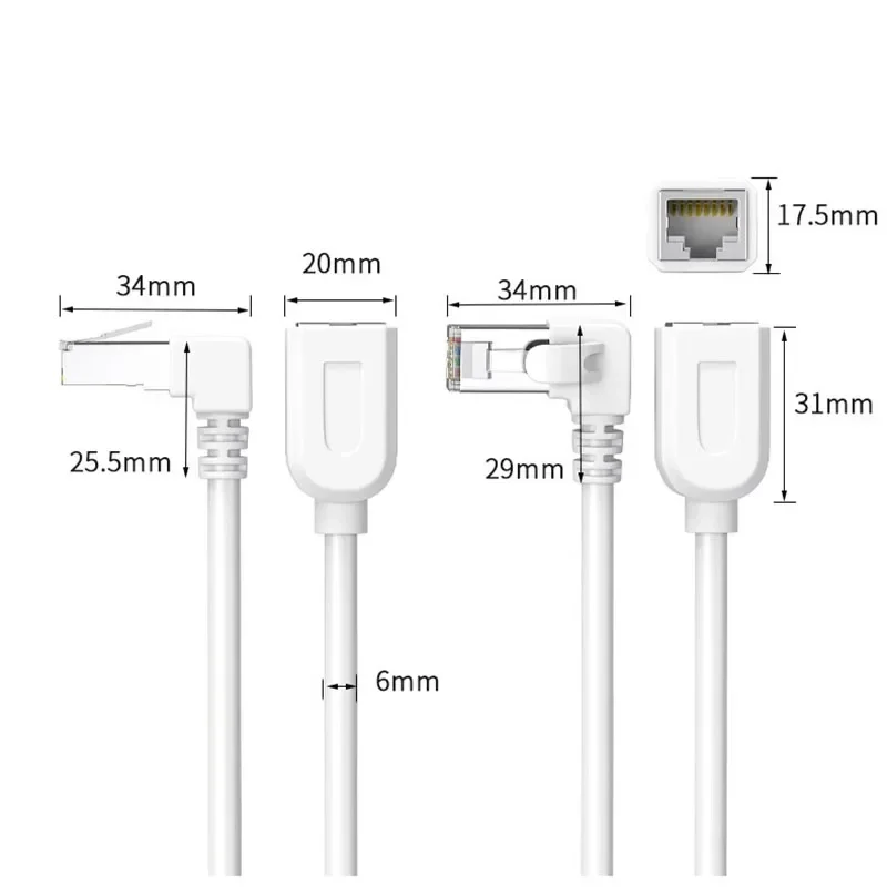 90 Degree RJ45 Angled Ethernet Cable Universal Gigabit Cat6 Male to Female Network Extension Wire Copper CAT5E rj45 Extender