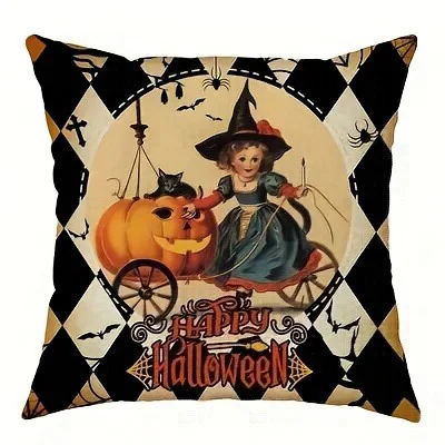 Spooky Witch and Pumpkin Halloween Pillowcases for Haunted Nights! Sofa Cushion Cover Holiday Party Decoration Gift