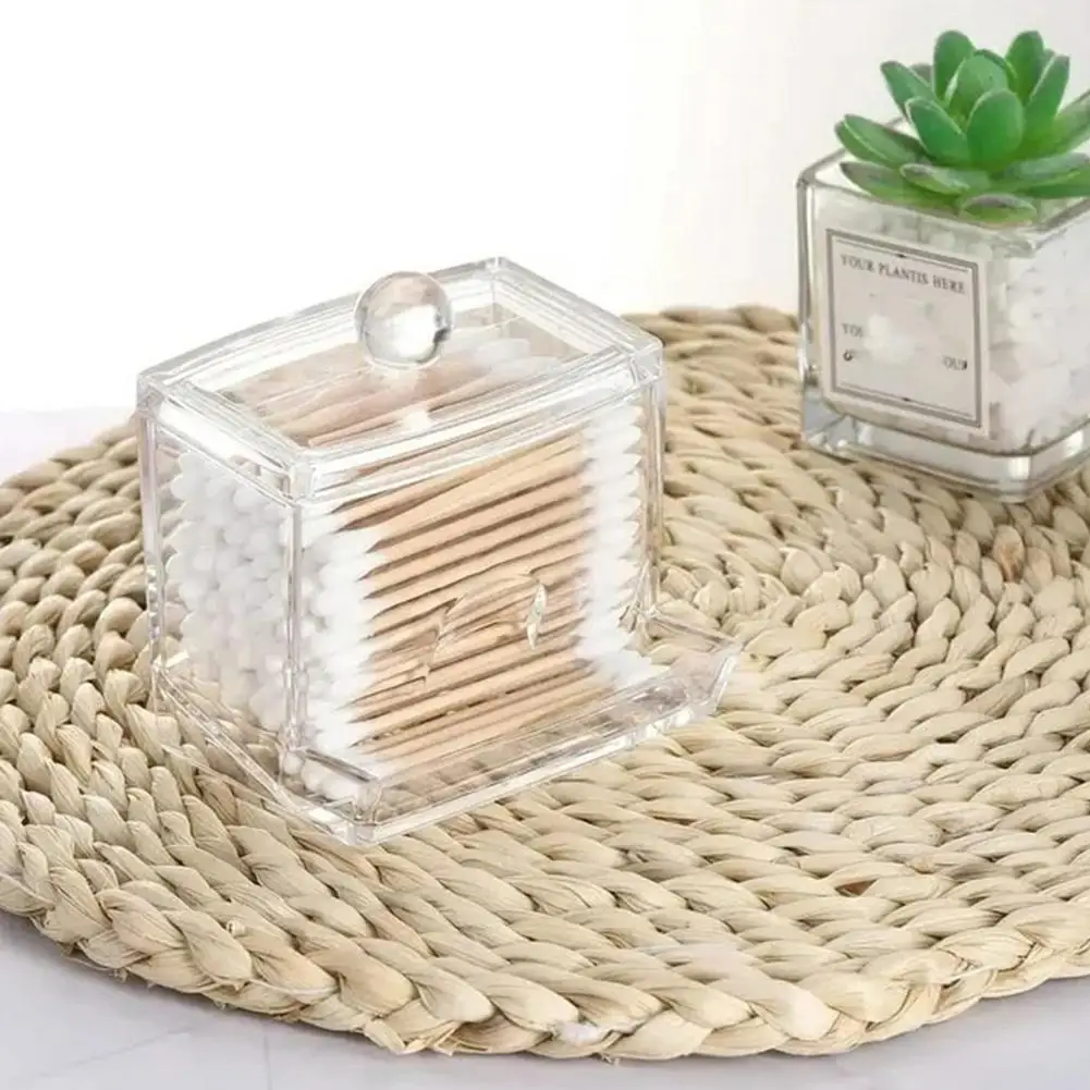 Acrylic Storage Box Bathroom Jar Makeup Organizer Cotton Box Holder Cotton Bamboo Swab Pad with Lid Dispenser Holder