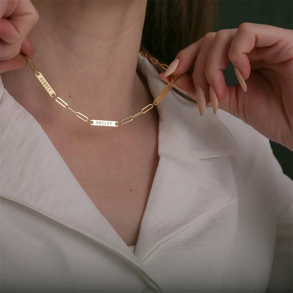 

Ожерелье с несколькими именами на заказ для женщин, цепочка скрепки, персонализированное ожерелье с гравировкой, подарок на День матери