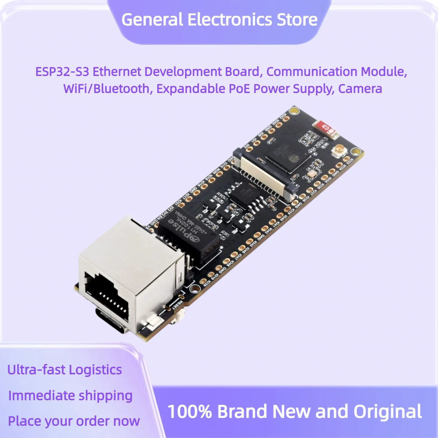 ESP32-S3 Ethernet Development Board, Communication Module, WiFi/Bluetooth, Expandable PoE Power Supply, Camera