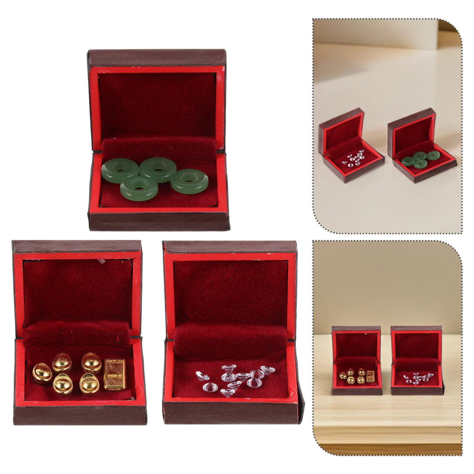 

Набор из 3 миниатюрных шкатулок для кукольного домика: реалистичная деревянная отделка, маленькие декоративные коробочки для хранения, органайзеры для сокровищ в винтажном стиле