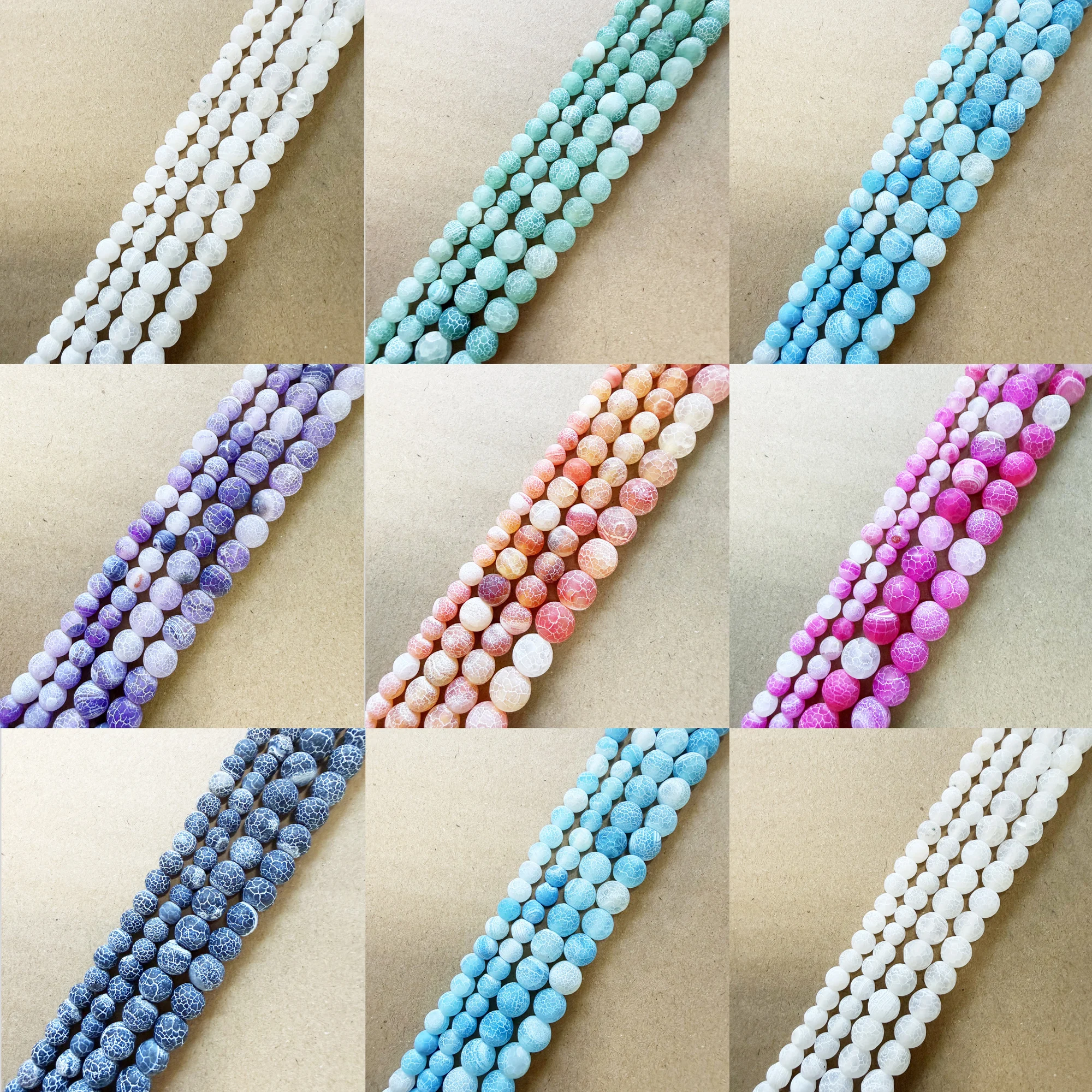 Natural Stone Frost Crab White Agate Round Loose Beads 4 6 8 10 12MM Pick Size For Jewelry Making