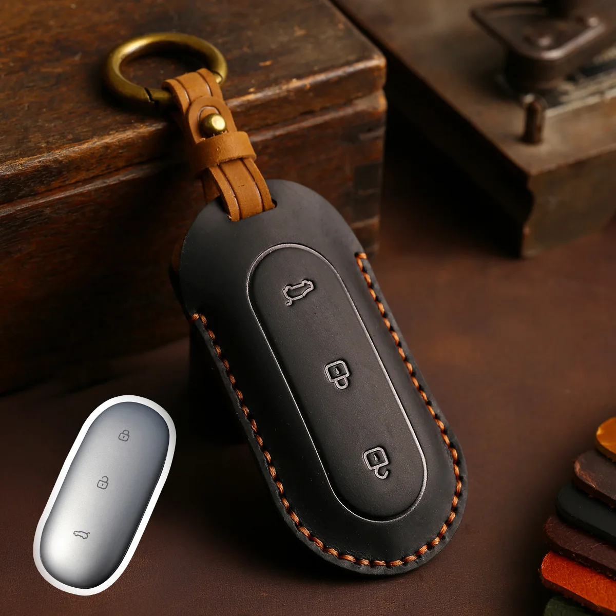

3 BOTTONS Luxury Leather Car Key Cover Case for Leading Ideal Li ONE Auto L9 L8 Lixiang 2022 2023 Accessories