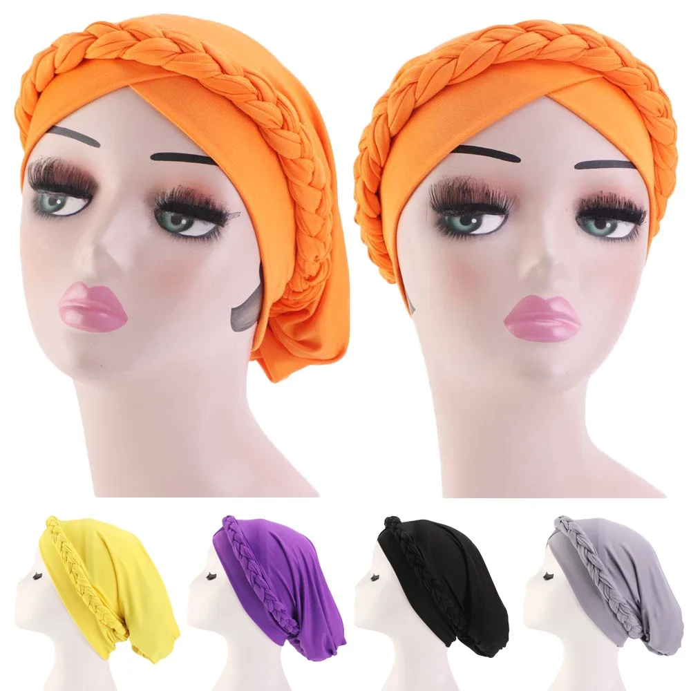 New Women\'s Hair Care Islamic Jersey Printed Head Scarf Muslim Hijab Beads Braid Stretch Turban Hat Chemo Cap Head Wrap