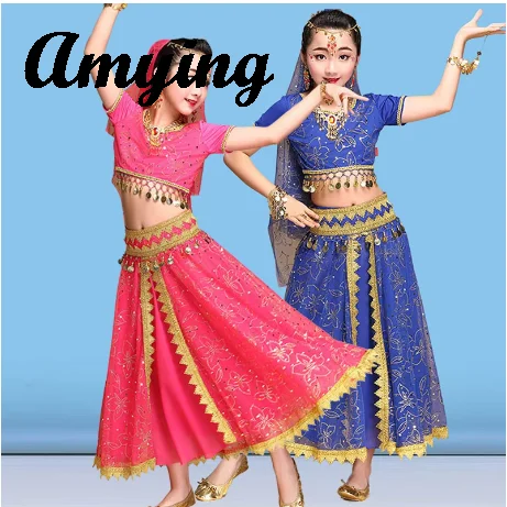 Kid Belly Dance Costume Set Children's Performance Clothing Practice Training Suit Girl's Indian Dance Sari Bollywood Dress