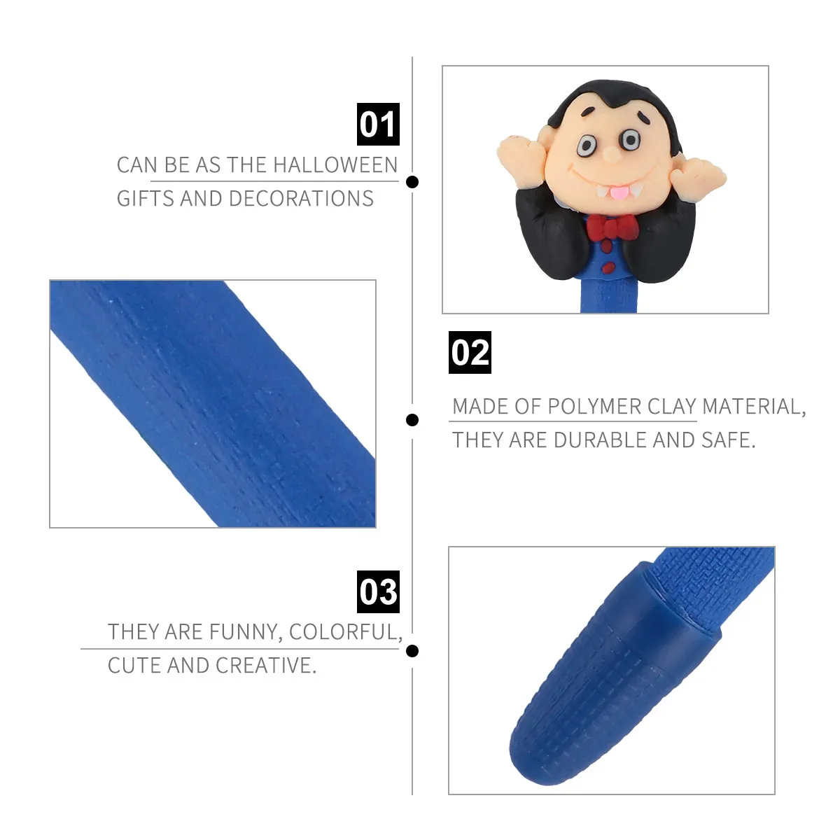 

5Pcs Funny Ballpoint Pens Made of Polymer Clay Halloween Theme Writing Tools for Colorful Mood Boosting School Supplies