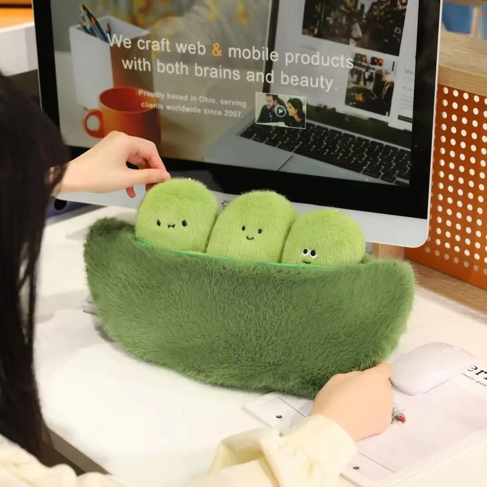 

Lifelike Plants Simulation Pea Pod Plush Doll Trinket Collection Green Soybeans Plush Keychain Cartoon Fluffy