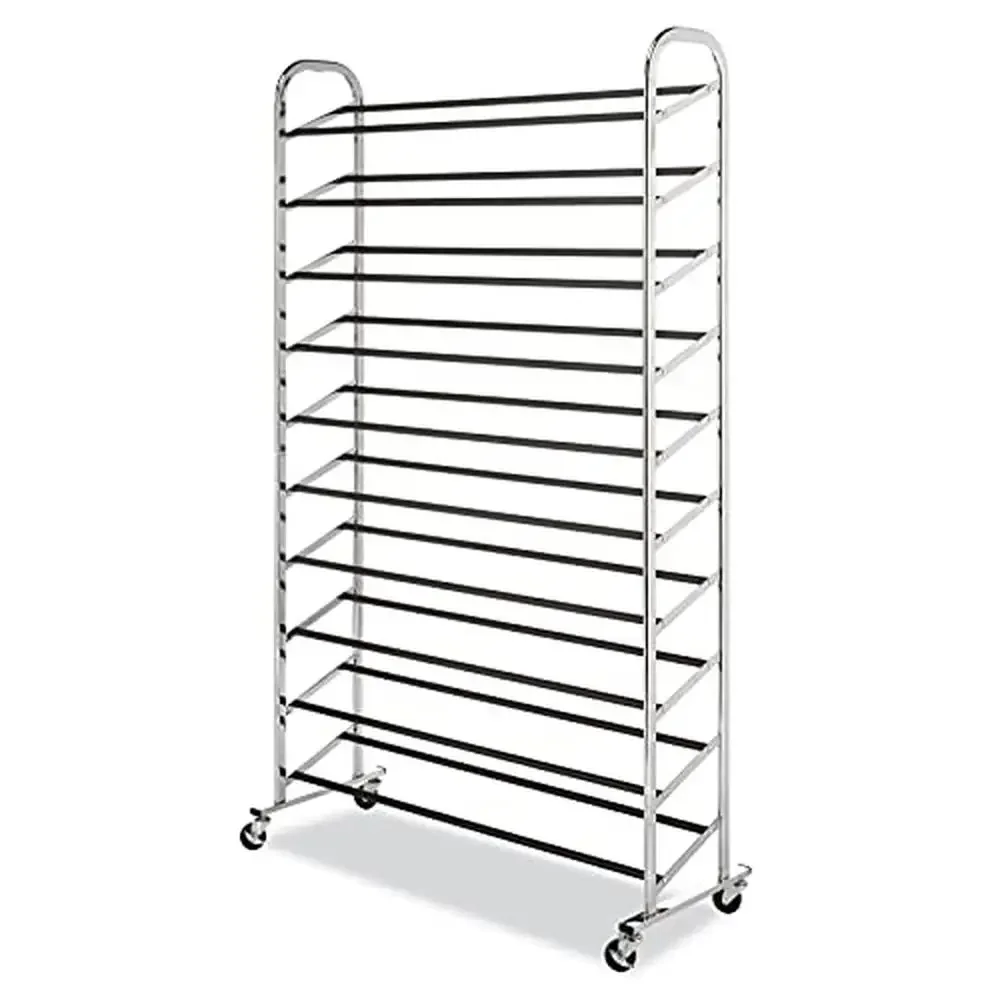 Vertical Chrome Shoe Rack 10 Tier Shoe Storage Organizer 50-Pair Capacity