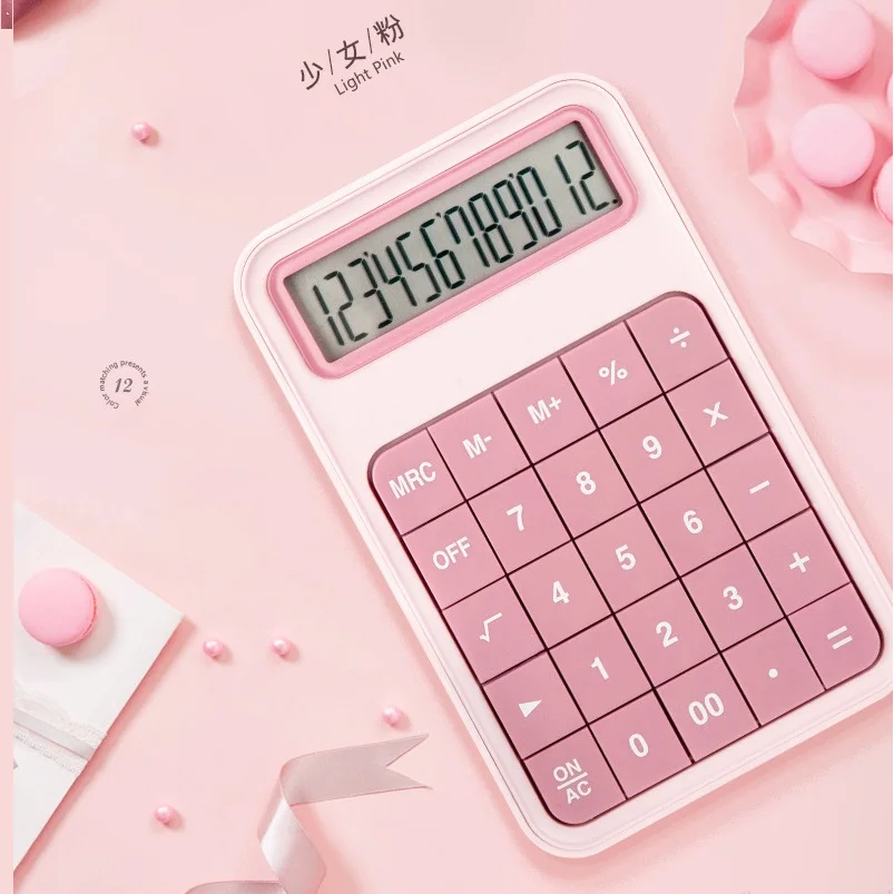 12หลักเครื่องคิดเลขสำนักงานขนาดใหญ่ปุ่มน่ารัก Candy สีการเงิน Accounting เครื่องมือสีชมพูสีเขียวสีเทาแบตเตอรี่โรงเรียน