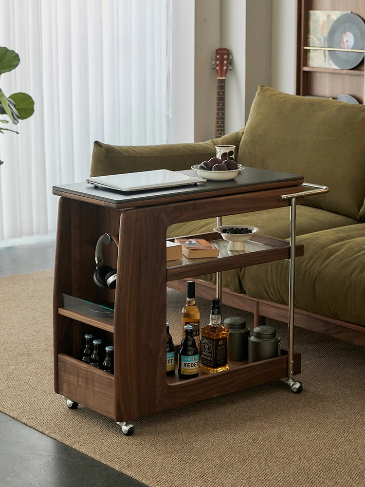 

Living room movable Nordic solid wood side cabinet sofa multi-functional coffee table trolley