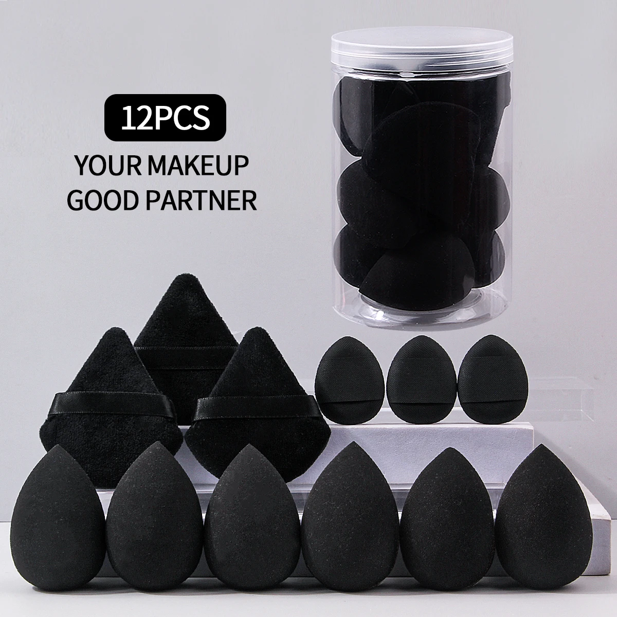 مجموعة إسفنجة مكياج معلبة، بيضة مكياج غير بطاقة، نفخة مسحوق مثلثة، نفخة مسحوق الإبهام أدوات مكياج متعددة الوظائف