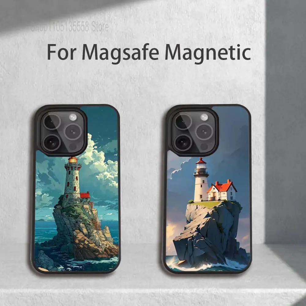 Casing Ponsel Anime Lighthouse Untuk IPhone 17,16,15,Pro,Max,Air,14,Plus,13,12,11 Penutup Pengisian Daya Nirkabel Magesafe