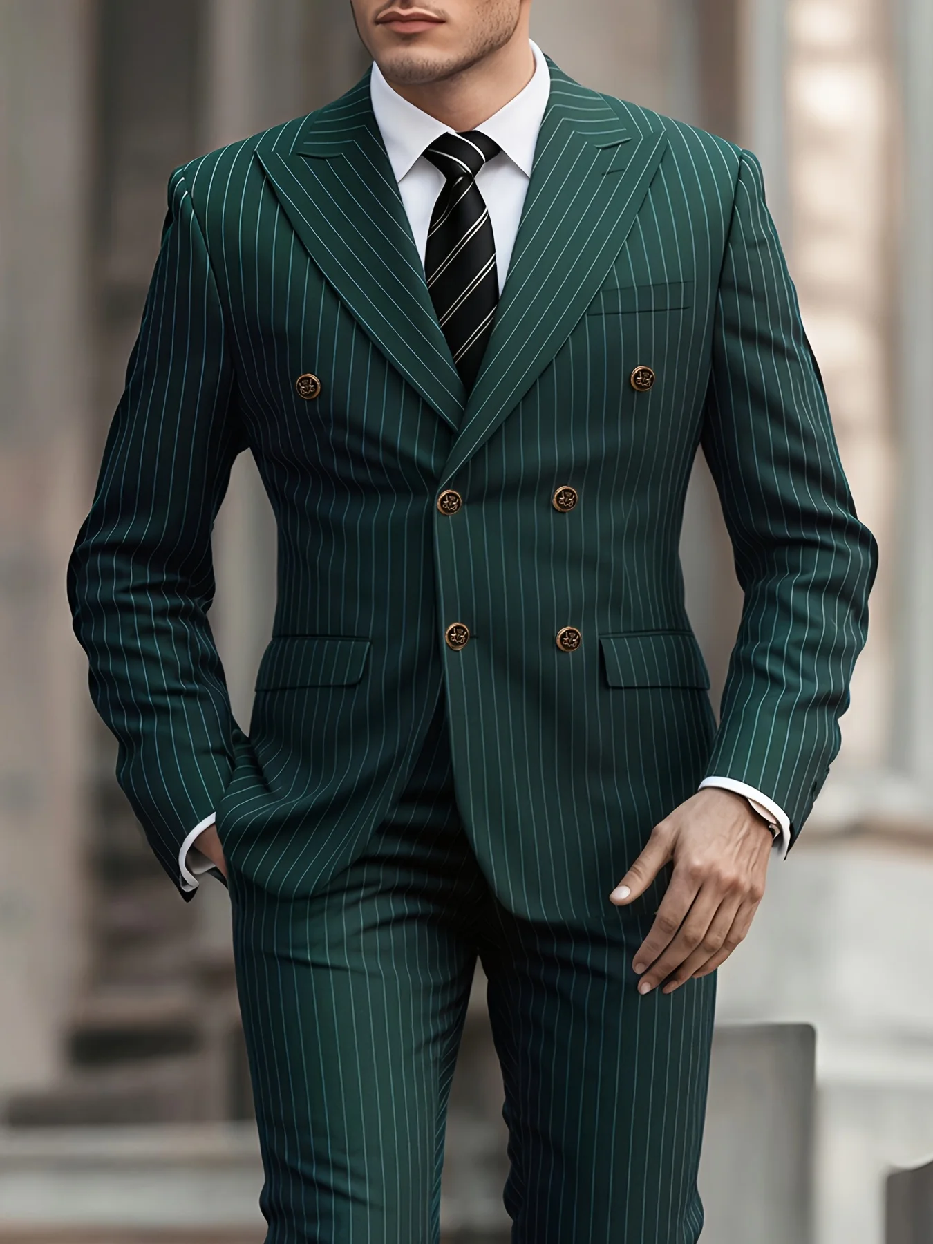 

Мужской роскошный костюм в полоску с двубортной застежкой, 2 предмета, 4 цвета, идеально подходит для свадьбы, деловых встреч и выпускных вечеров.