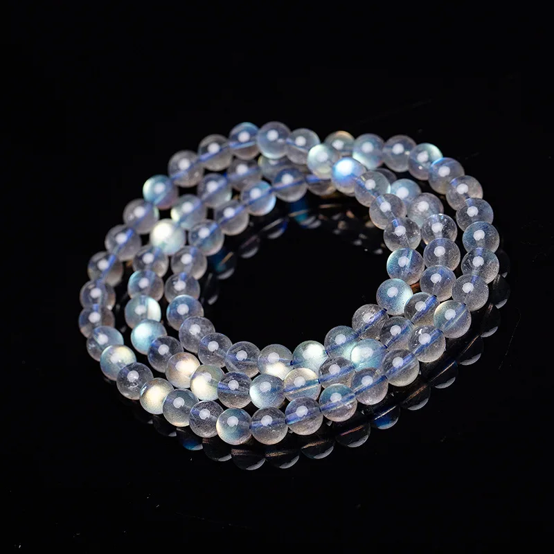 NaturalGray Moonstone Three Circles Multi-Circle Bracelet Female Ice-like Labradorite Colorful Blue Light Moon Stone