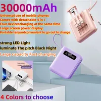 30000 mAh Power Bank 4in1 Cable Mini Large Capacity Portable Fast Charging LED Digital Display Powerbanks For iPhone Samsung New