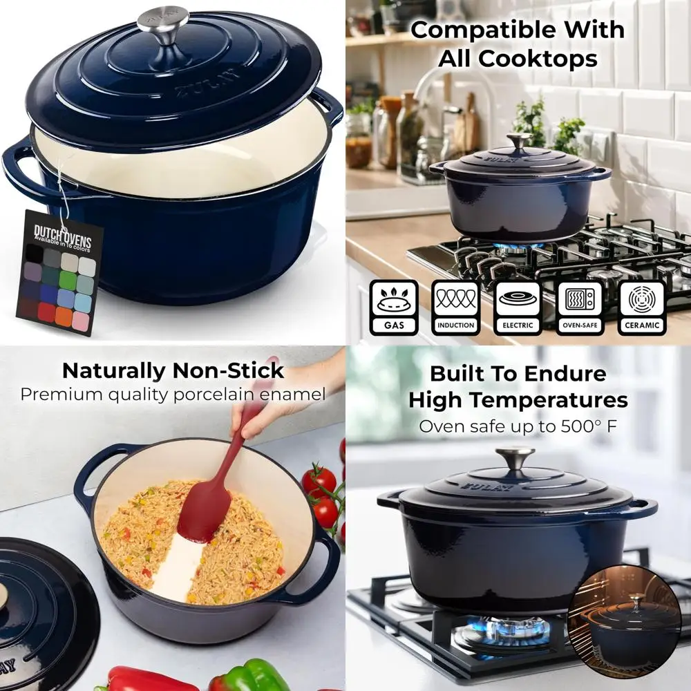 

Эмалированная чугунная голландская духовка, 6 литров — сверхмощная, безопасная в духовке до 500 ° F, Премиум прочность и долговечность для приготовления пищи