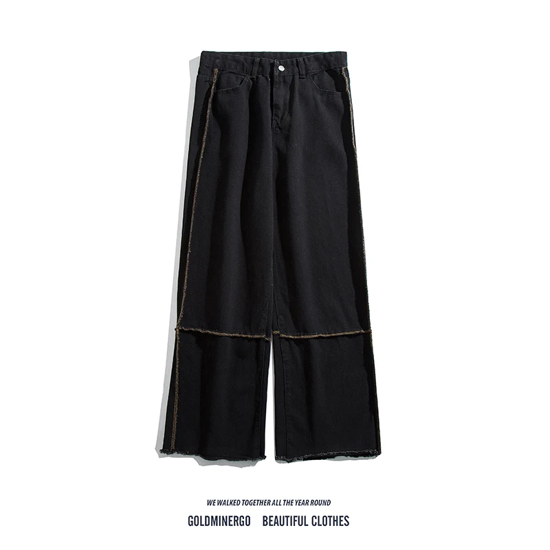 

Модные широкие джинсы в стиле хип-хоп для мужчин, повседневные, с пэчворком, прямые, в стиле «папиных» брюк, со средней талией, на молнии, молодежные, осенние, модные