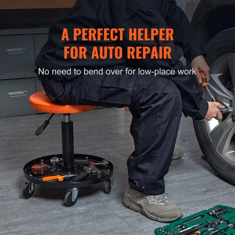 For Garage Auto Repair Mechanic Stool 250 LBS Rolling Pneumatic Creeper Garage/Shop Seat Padded Rolling Workshop Stool