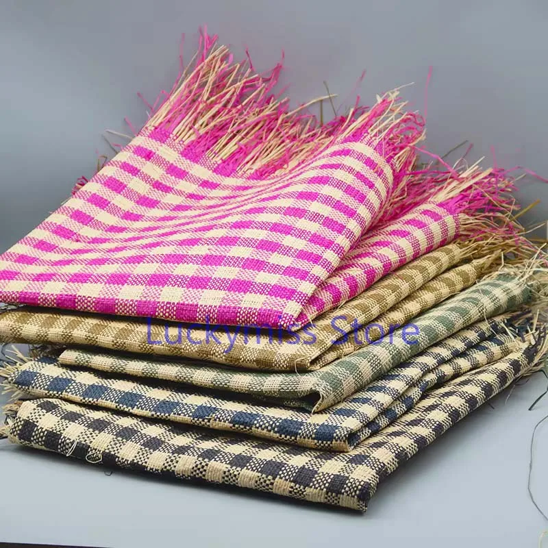 Plaid Checkered Natural Raffia Mat Handmade Weaving Material for Making Repair Furniture Cabinet Wardrobe Chair Table Door Decor