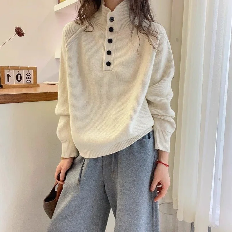 

Многослойный свитер с высоким воротником для женщин, вязаный свитер, свободный женский осенне-зимний новый универсальный базовый топ