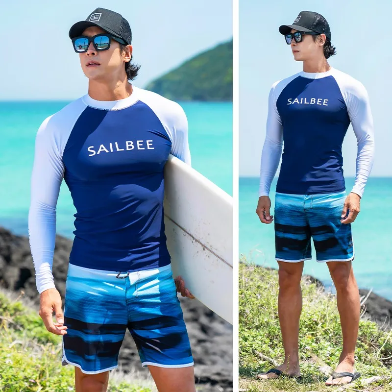 

SAILBEE Men's UV Protect Surfing Rash Guard Long Sleeve Swimsuit Rashguard Surf Shirt