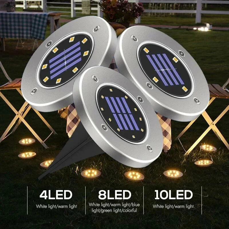 Solar Powered Floor Path LED Light 8 Led Buried Security Lighting Outdoor Garden Waterproof Light For Patio Deck FloorDecoration