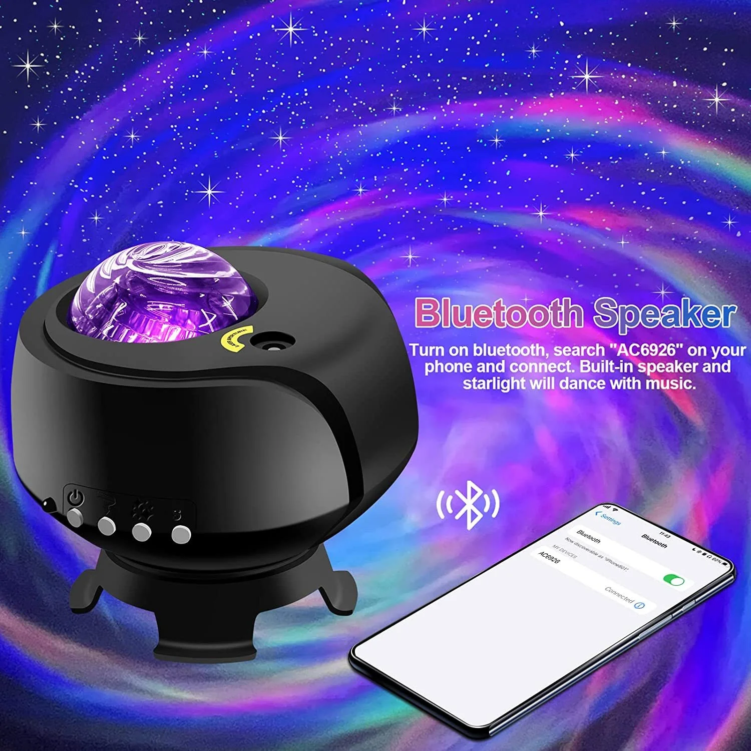 2024 New Color Changing Nebula Aurora Starry Sky Music Star Galaxy Projector Night Light For Home Party Bedroom Gifts