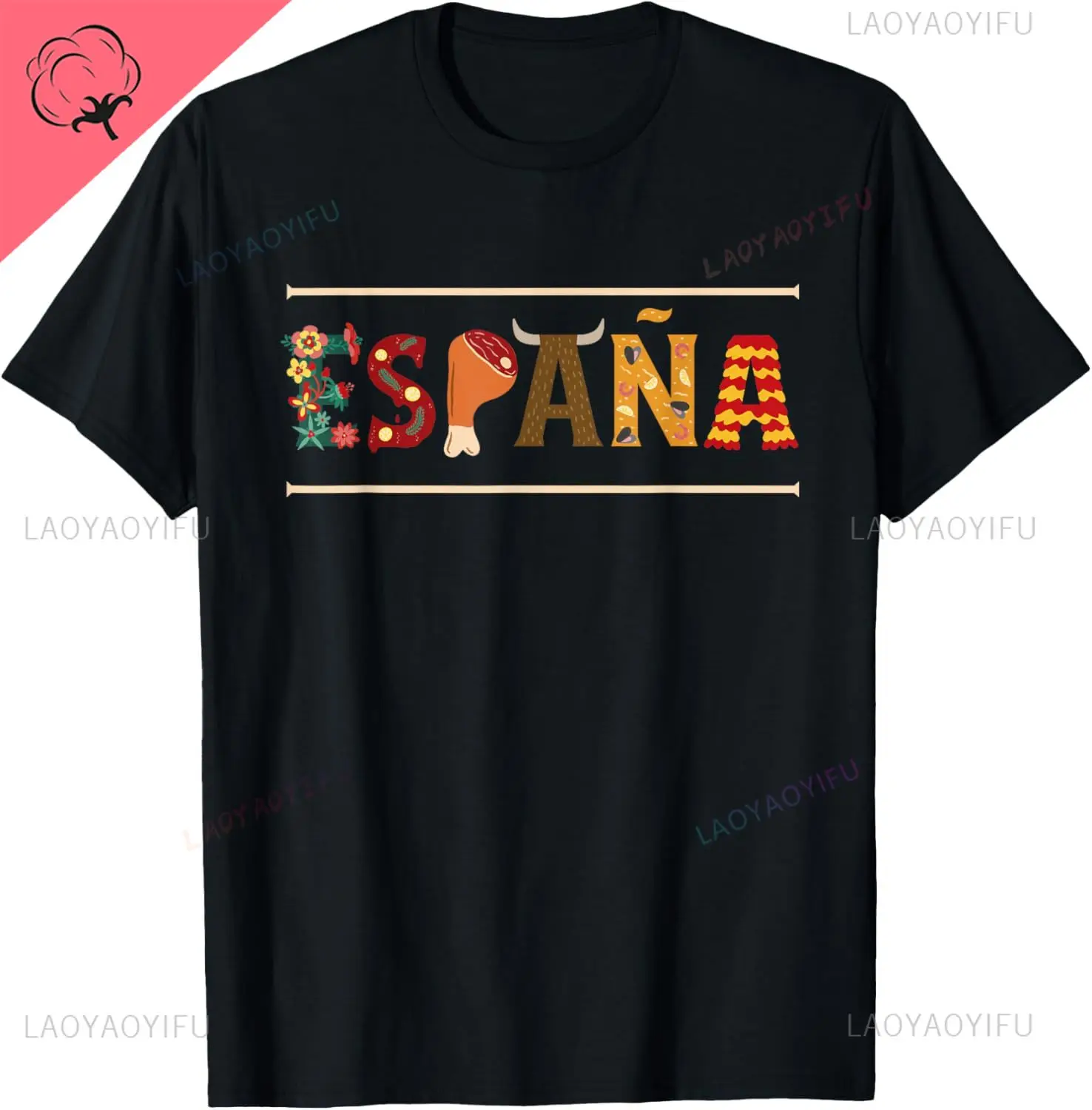 Fiesta espanhola espana touro flor espanhola bandeira da espanha camiseta respirável e confortável camisa de algodão personalizada